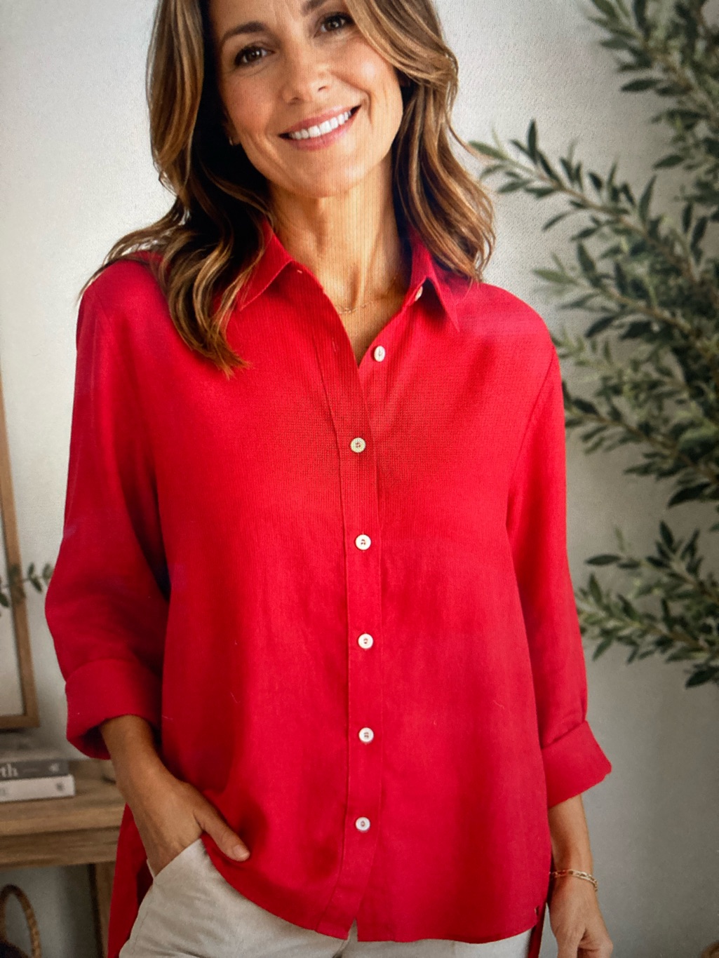 Chico's No-Iron 100% Linen Button-Down Shirt Large S576